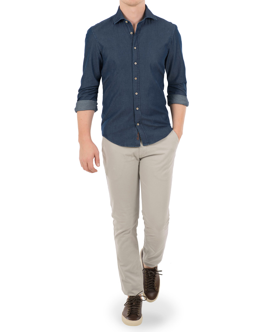 Heren | Overhemden | Stenströms | Slimline Garment Washed Shirt Dark Denim