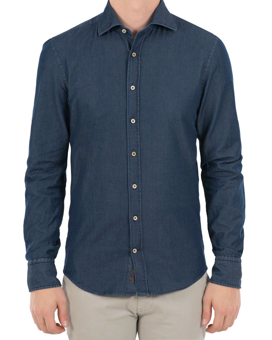 Heren | Overhemden | Stenströms | Slimline Garment Washed Shirt Dark Denim