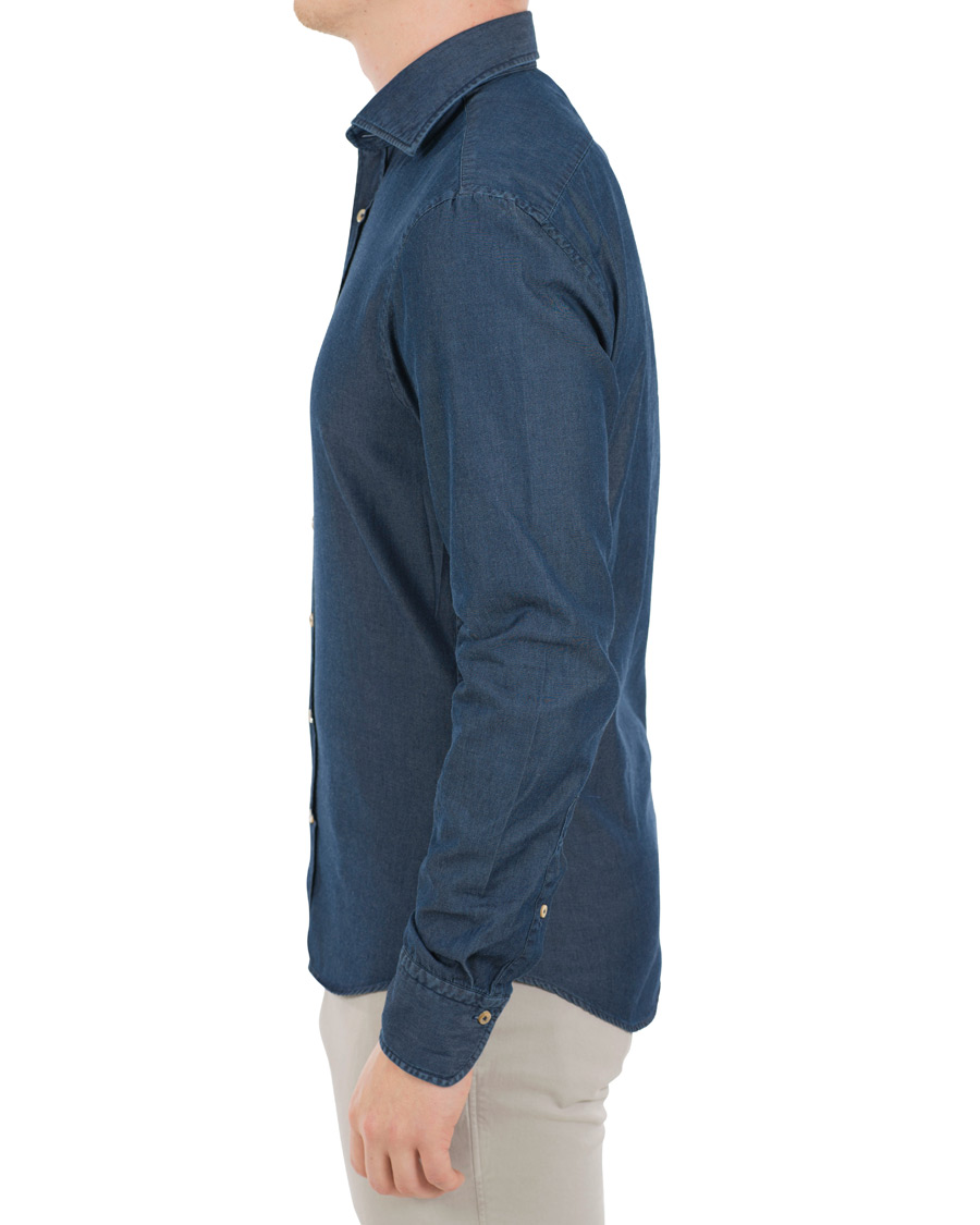 Heren | Overhemden | Stenströms | Slimline Garment Washed Shirt Dark Denim