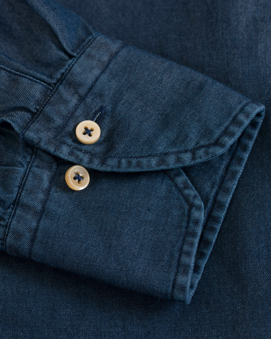 Heren | Overhemden | Stenströms | Slimline Garment Washed Shirt Dark Denim