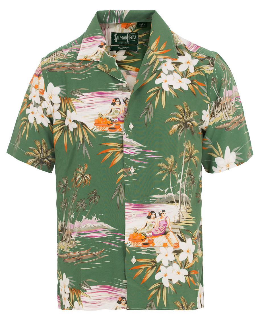 Homme | Chemises | Gitman Vintage | Rayon Short Sleeve Camp Shirt Green Aloha