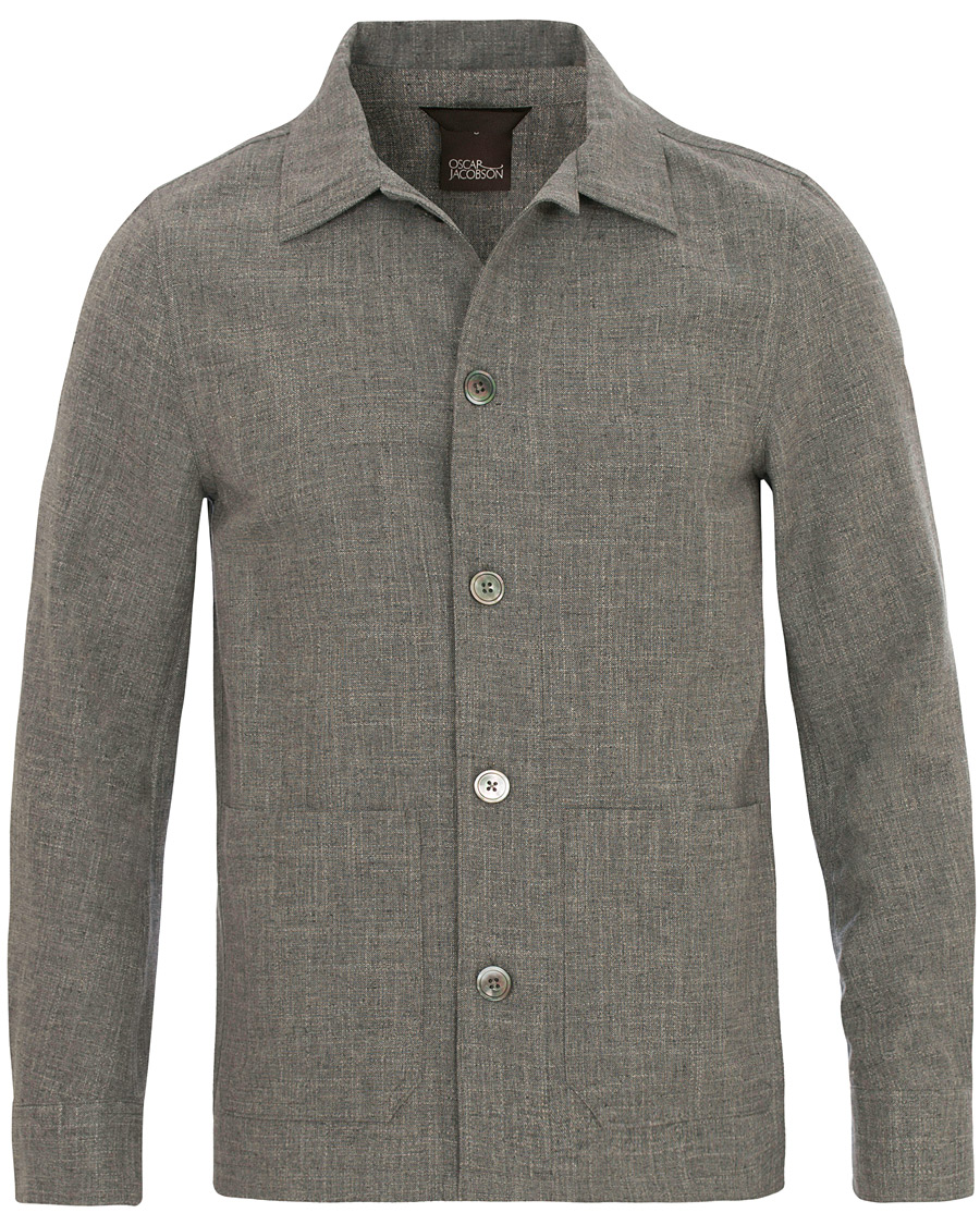 Homme | Manteaux Et Vestes | Oscar Jacobson | Hannes Wool/Cotton/Linen Shirt Jacket Grey