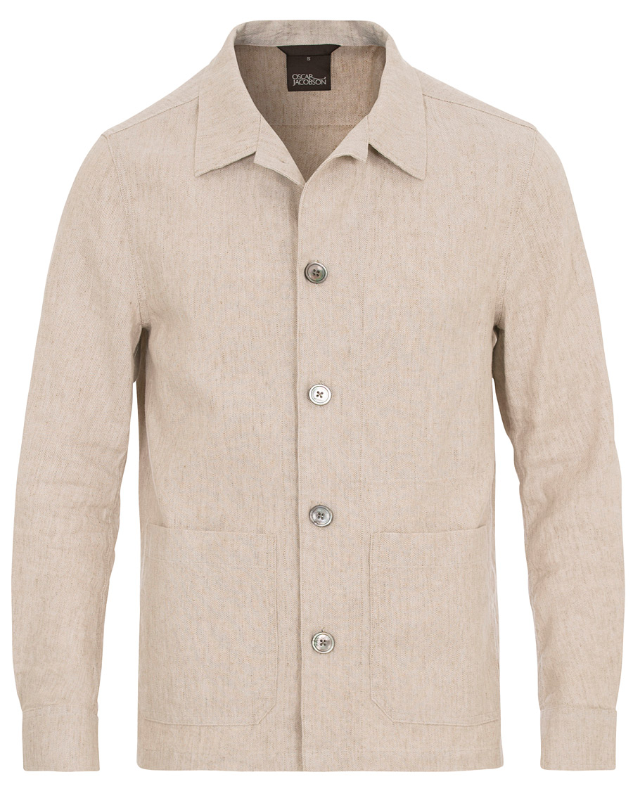 Homme | Manteaux Et Vestes | Oscar Jacobson | Hannes Cotton/Linen Garment Wash Shirt Jacket Beige
