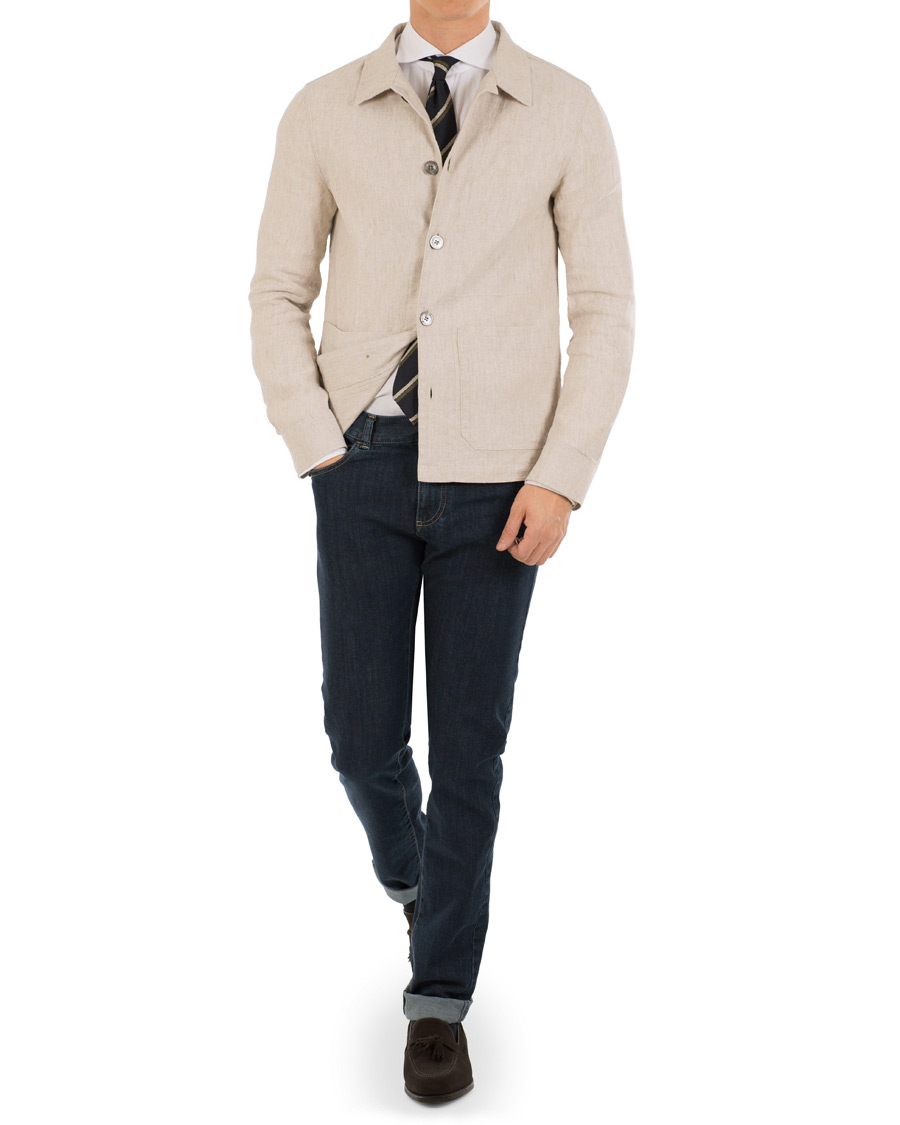 Homme | Manteaux Et Vestes | Oscar Jacobson | Hannes Cotton/Linen Garment Wash Shirt Jacket Beige