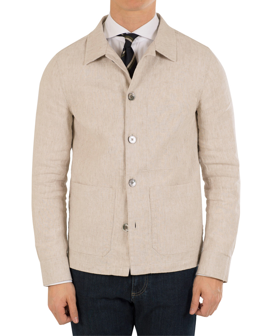 Homme | Manteaux Et Vestes | Oscar Jacobson | Hannes Cotton/Linen Garment Wash Shirt Jacket Beige
