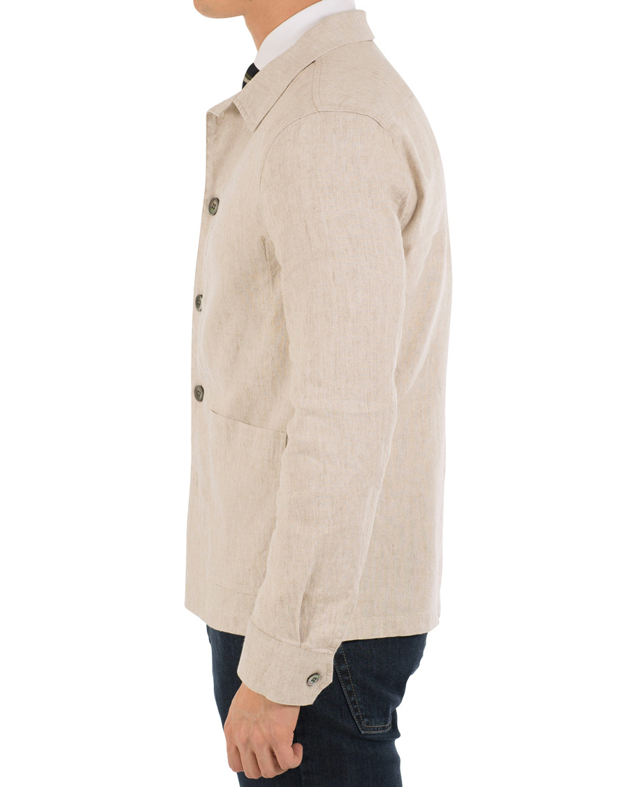 Homme | Manteaux Et Vestes | Oscar Jacobson | Hannes Cotton/Linen Garment Wash Shirt Jacket Beige