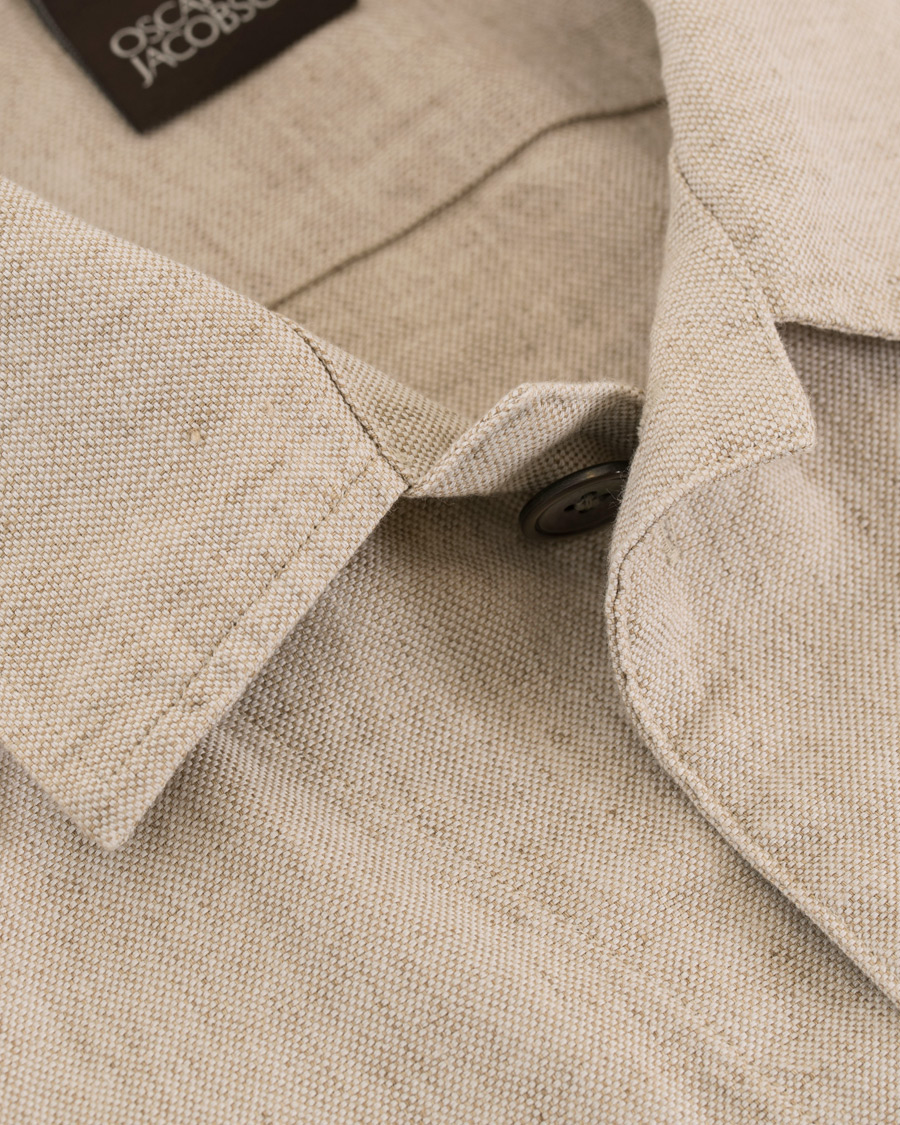 Homme | Manteaux Et Vestes | Oscar Jacobson | Hannes Cotton/Linen Garment Wash Shirt Jacket Beige