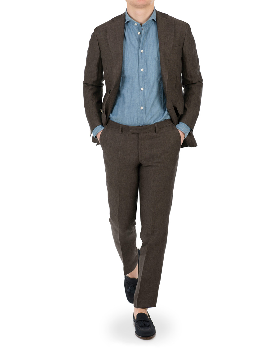 Homme | Pantalons | Oscar Jacobson | Diego Linen Trousers Brown