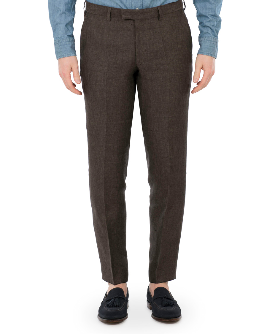Homme | Pantalons | Oscar Jacobson | Diego Linen Trousers Brown