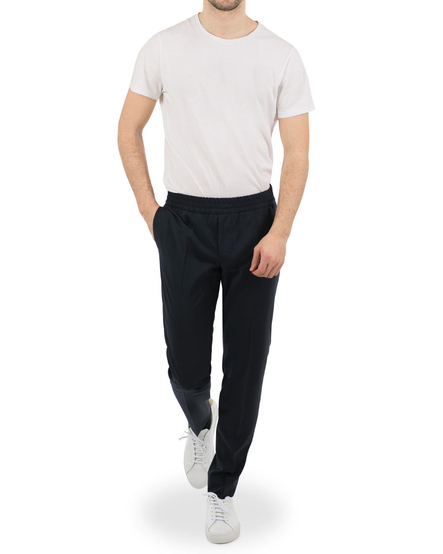 Homme | Pantalons | J.Lindeberg | Sasha Comfort Wool Draw String Trousers Navy