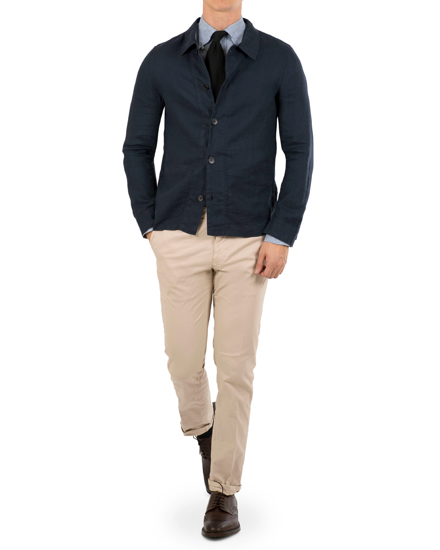 Heren | Jassen | Oscar Jacobson | Hannes Linen Shirt Jacket Navy