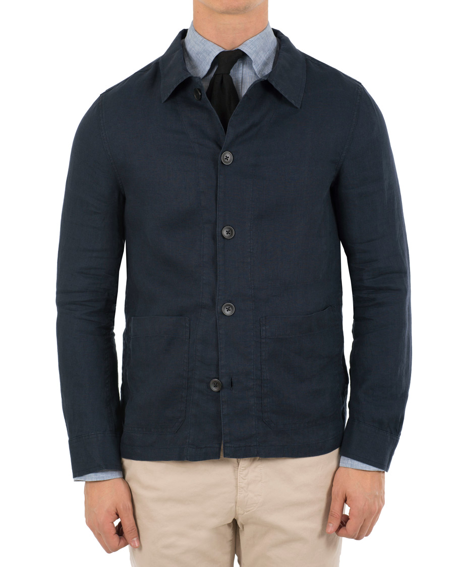 Heren | Jassen | Oscar Jacobson | Hannes Linen Shirt Jacket Navy