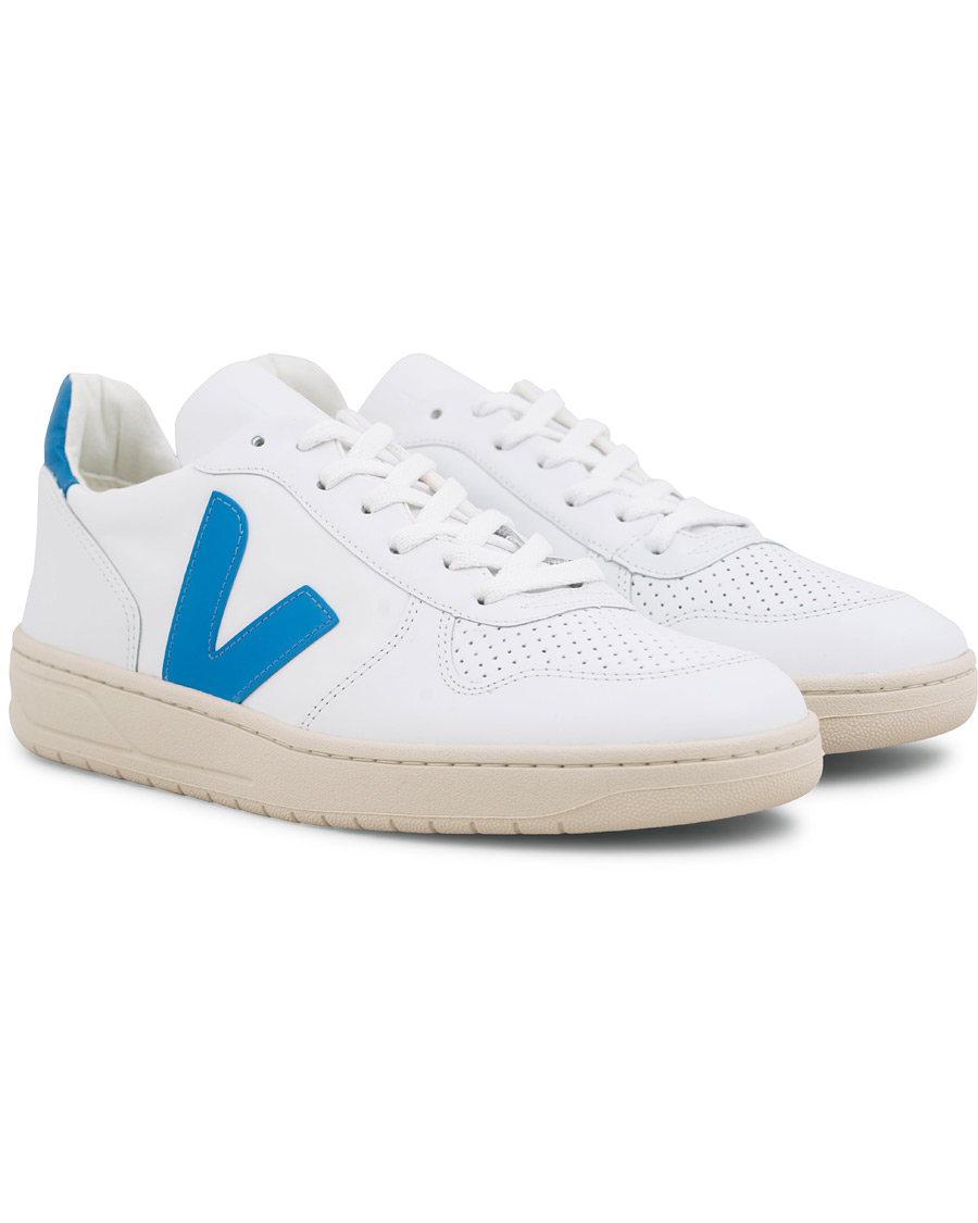 Homme | Veja V-10 Leather Sneaker Extra White/Swedish Blue | Veja | V-10 Leather Sneaker Extra White/Swedish Blue