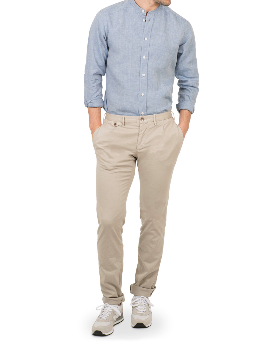 Homme | Chemises | Eton | Slim Fit Linen Grandad Collar Shirt Light Blue