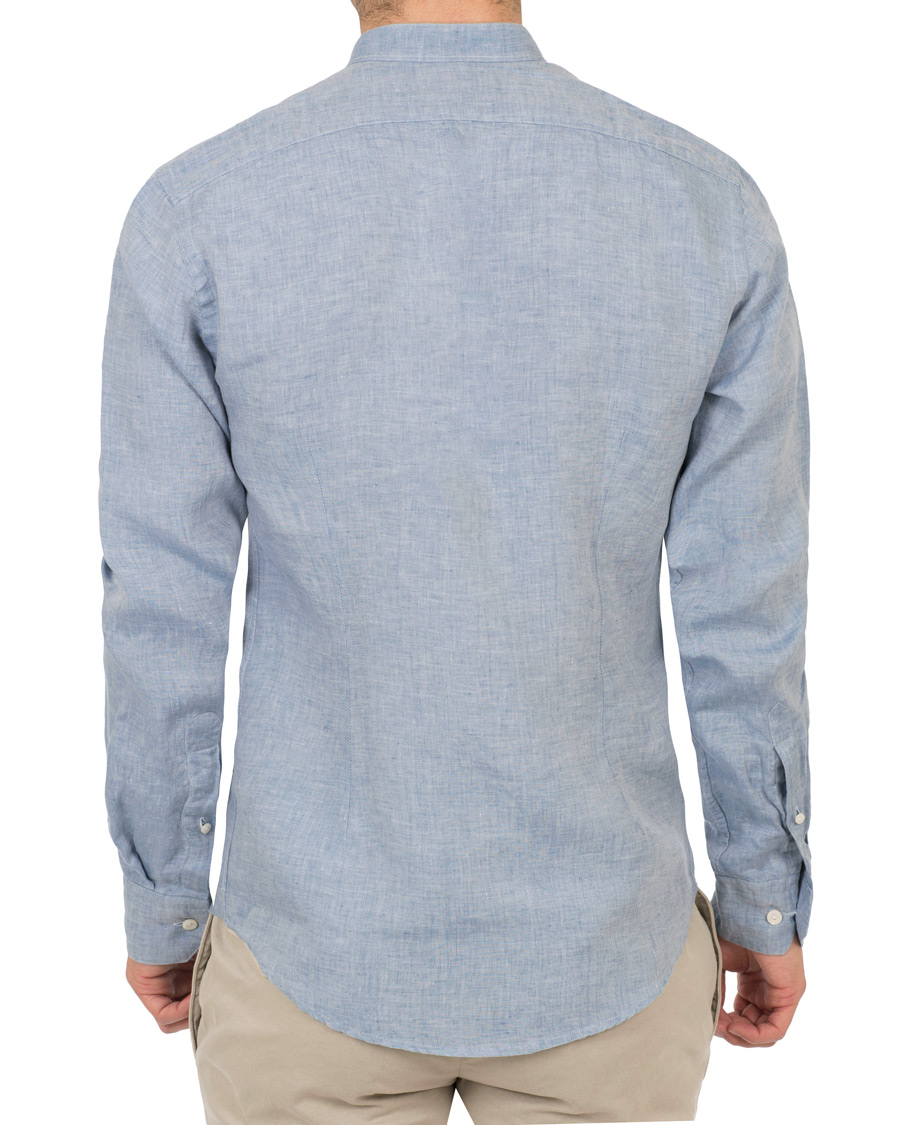 Homme | Chemises | Eton | Slim Fit Linen Grandad Collar Shirt Light Blue
