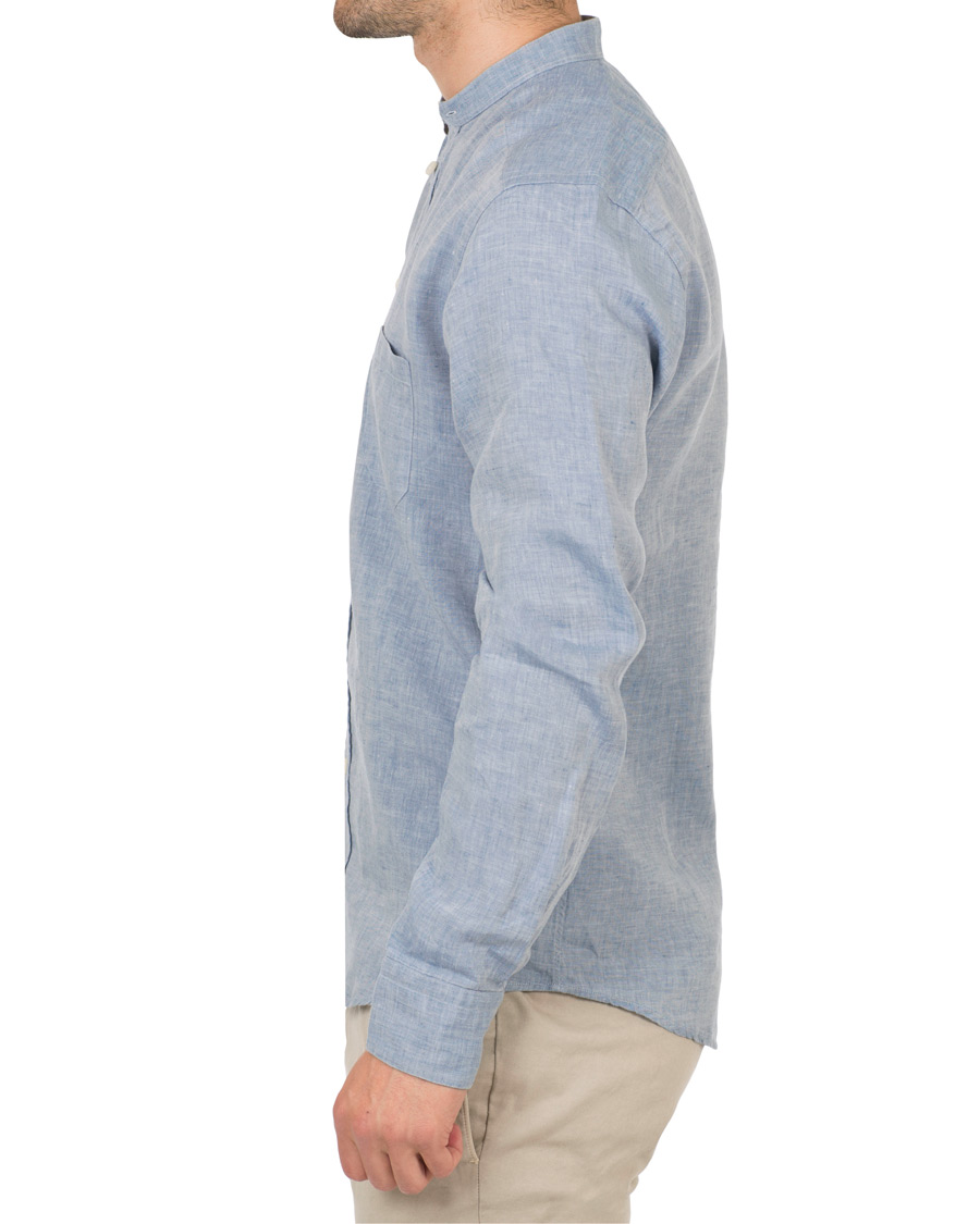 Homme | Chemises | Eton | Slim Fit Linen Grandad Collar Shirt Light Blue