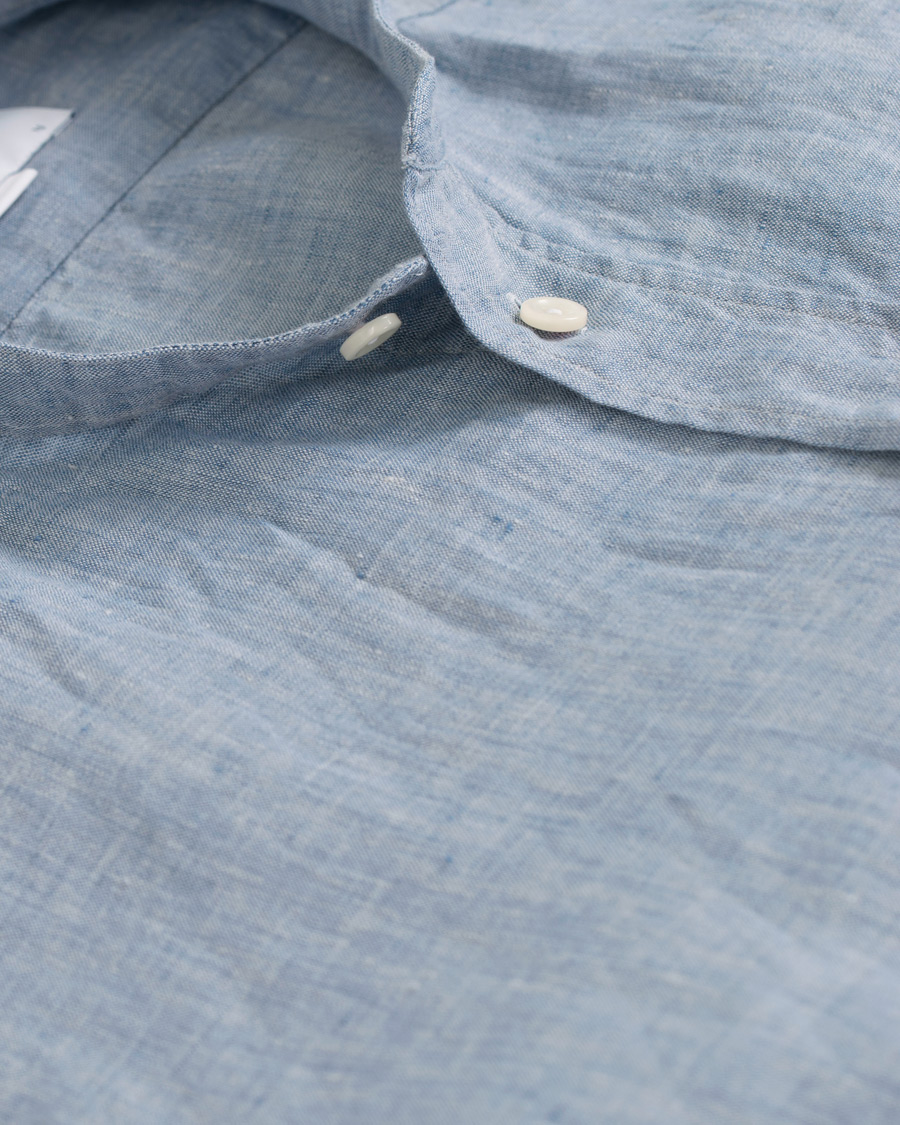 Homme | Chemises | Eton | Slim Fit Linen Grandad Collar Shirt Light Blue