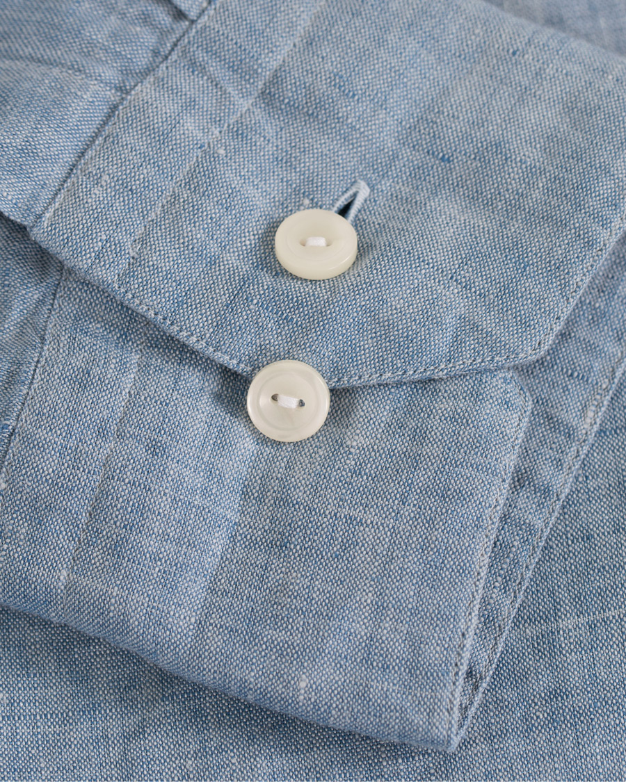 Homme | Chemises | Eton | Slim Fit Linen Grandad Collar Shirt Light Blue