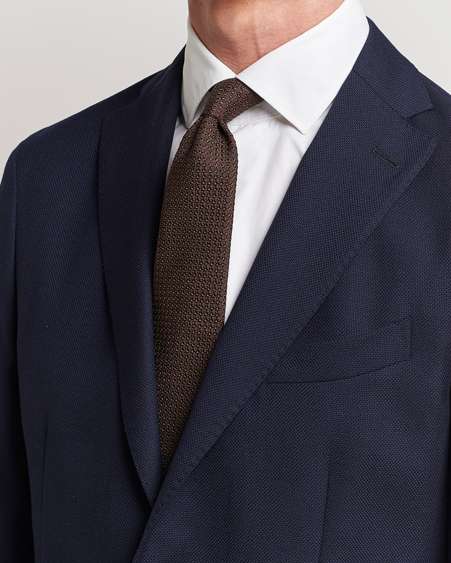 Homme | Cravates | Drake's | Drake'sLarge Knot Handrolled Grenadine Silk TieBrown