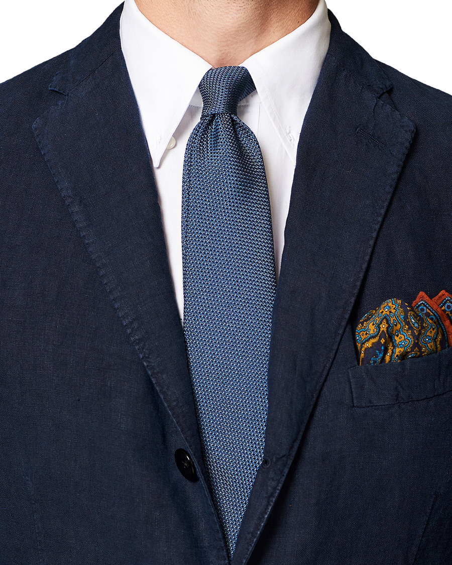 Homme | Drake's Silk Grenadine Handrolled 8 cm Tie Petrol Blue | Drake's | Silk Grenadine Handrolled 8 cm Tie Petrol Blue