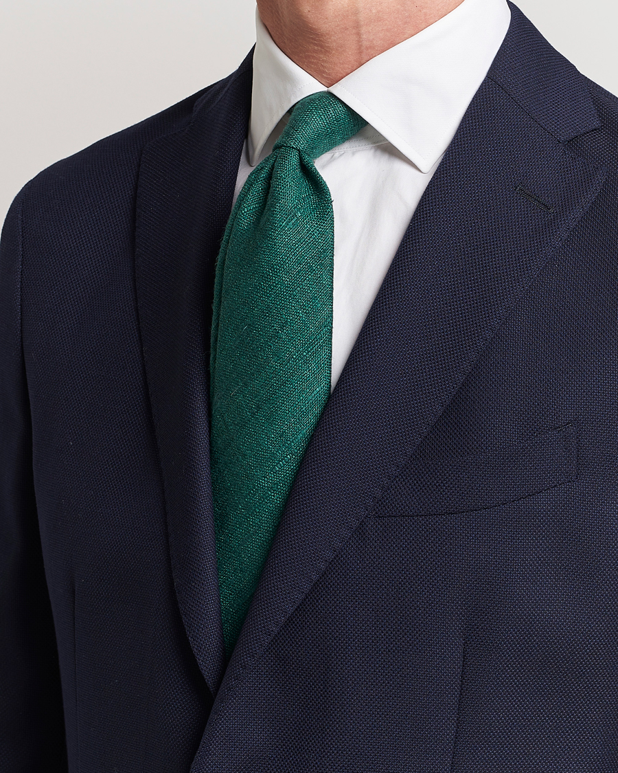 Homme | Cravates | Drake's | Silk Tussah Handrolled Tie Green