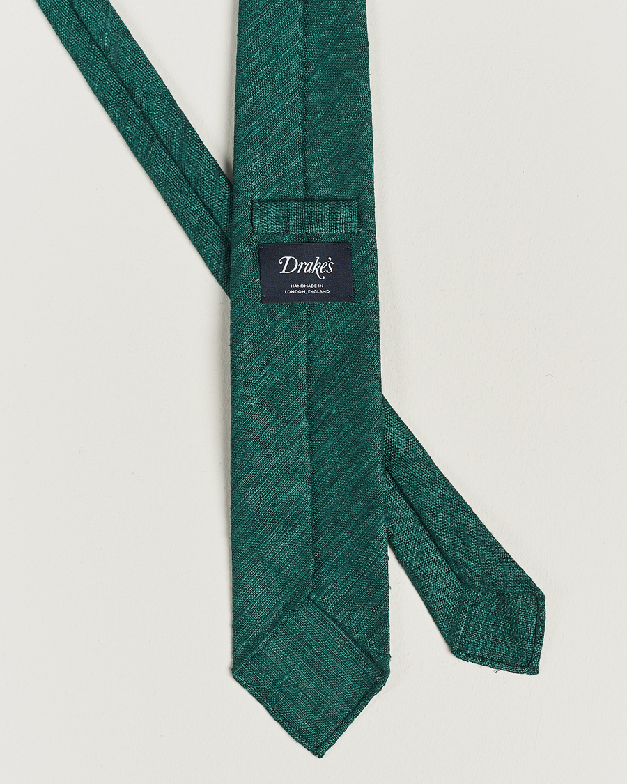 Homme | Cravates | Drake's | Silk Tussah Handrolled Tie Green