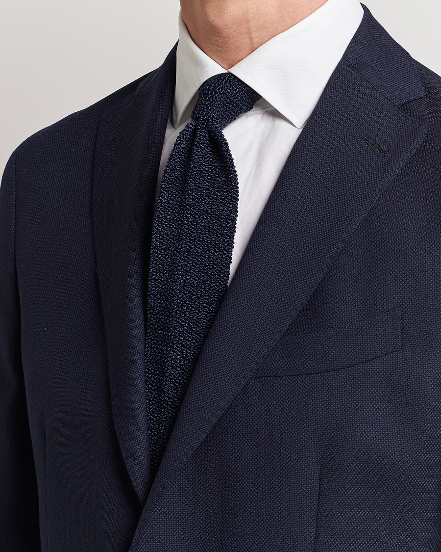 Homme | Drake's Knitted Silk 6.5 cm Tie Navy | Drake's | Knitted Silk 6.5 cm Tie Navy