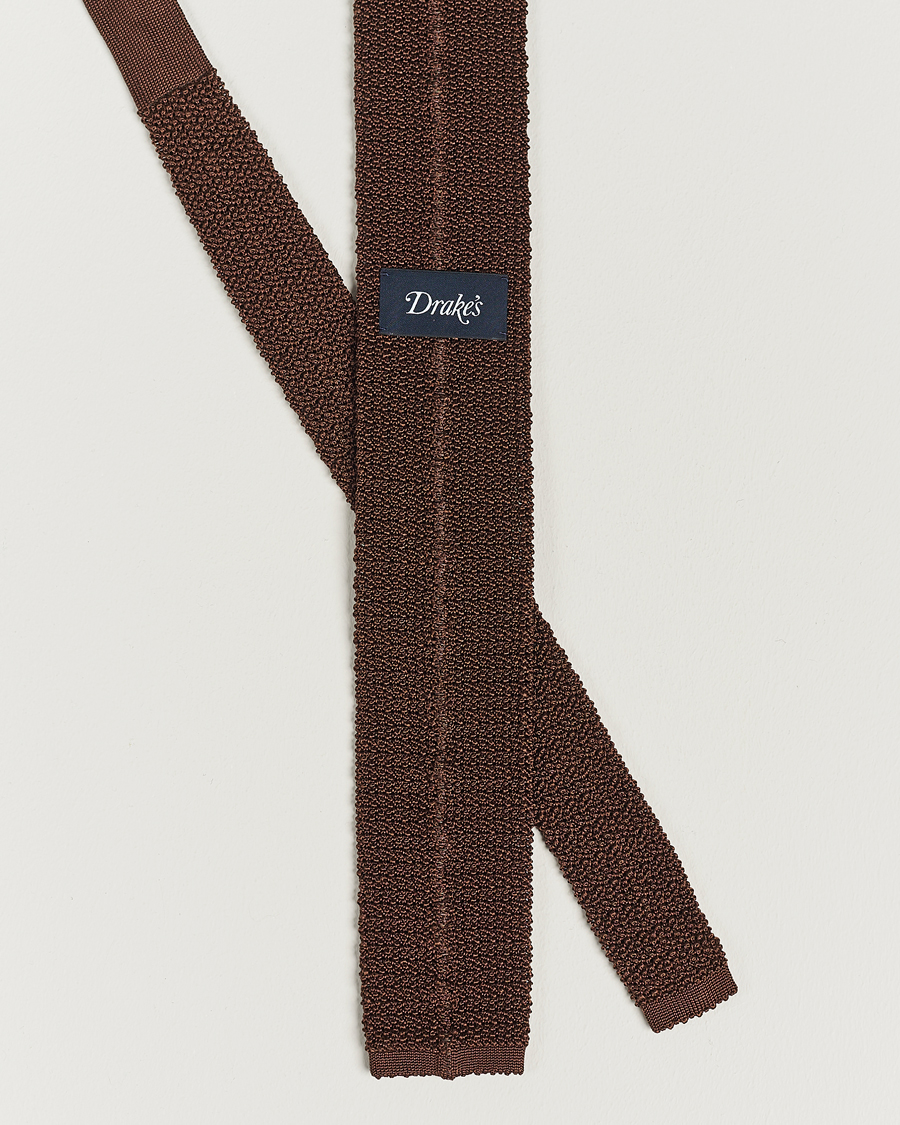 Homme | Drake's Knitted Silk 6.5 cm Tie Brown | Drake's | Knitted Silk 6.5 cm Tie Brown