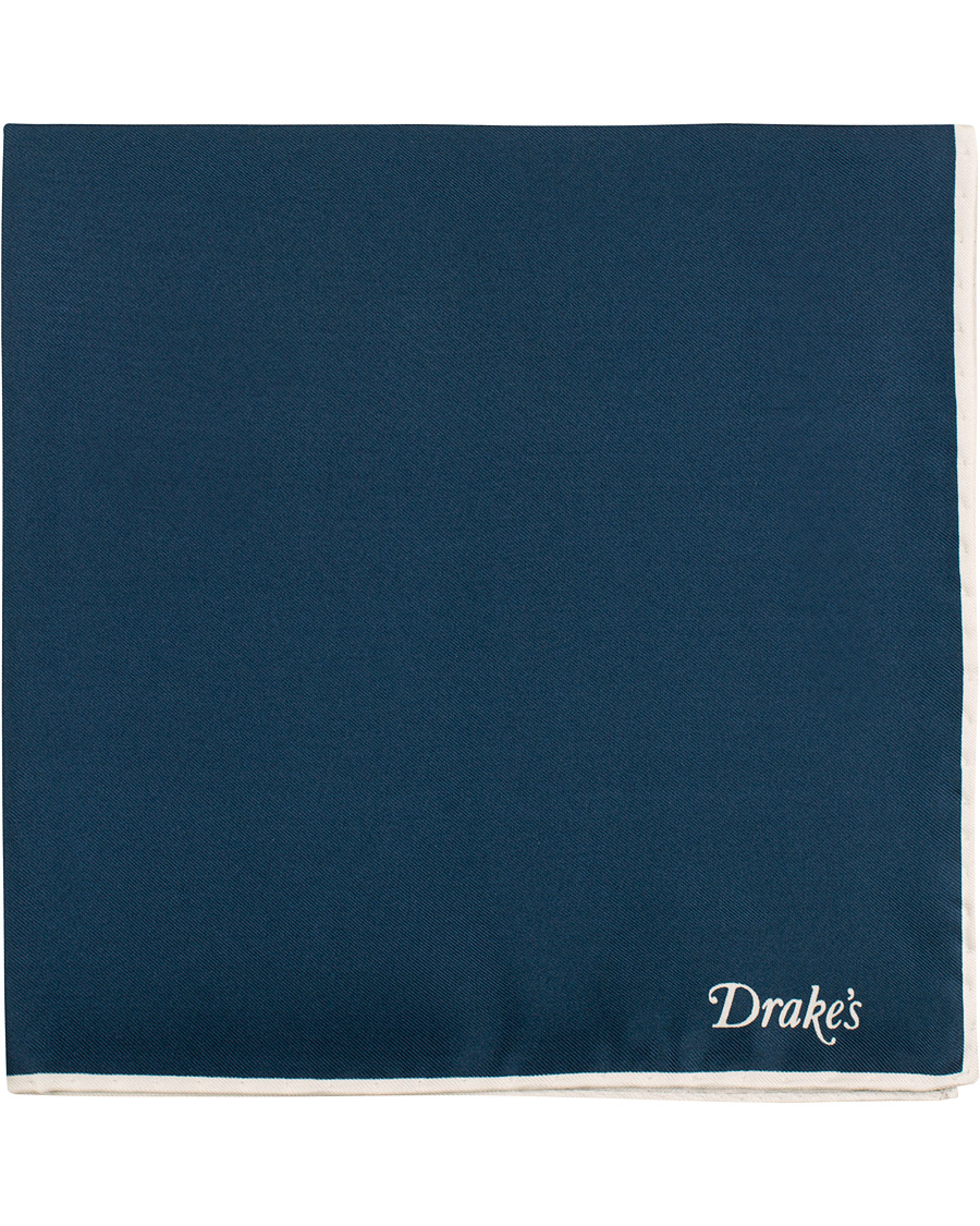 Homme | Drake's Silk Twill Pocket Square Navy | Drake's | Silk Twill Pocket Square Navy