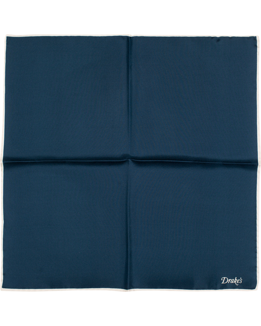 Homme | Drake's Silk Twill Pocket Square Navy | Drake's | Silk Twill Pocket Square Navy