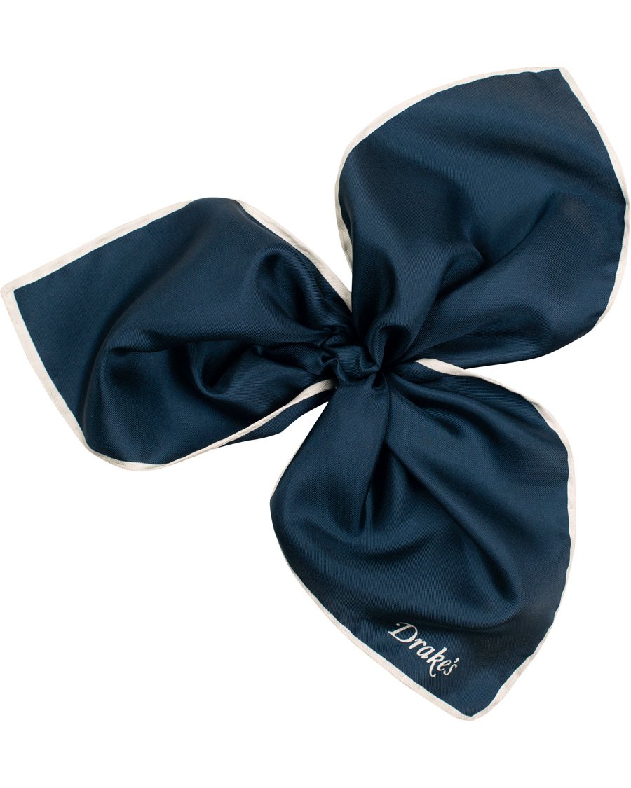 Homme | Drake's Silk Twill Pocket Square Navy | Drake's | Silk Twill Pocket Square Navy