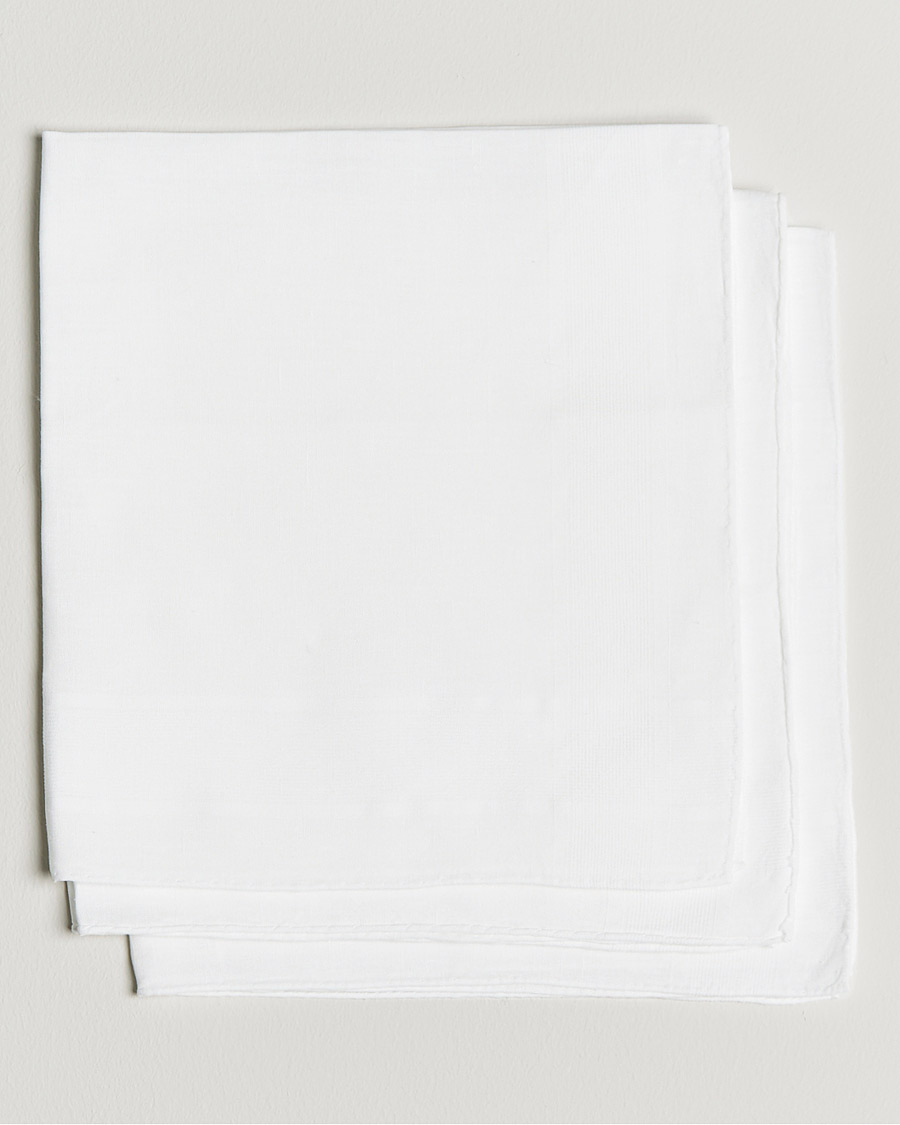 Homme | Drake's 3-Pack Linen Pocket Square White | Drake's | 3-Pack Linen Pocket Square White