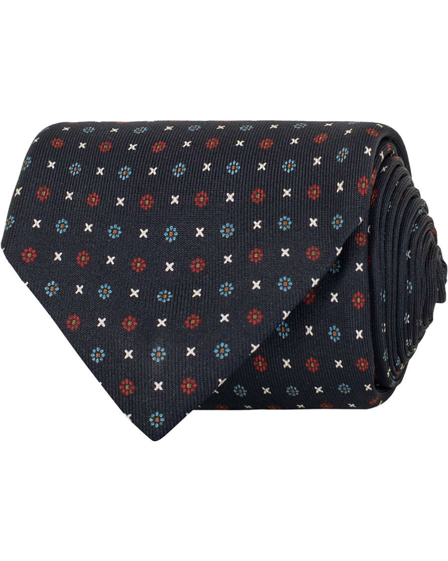Homme | E. Marinella 7-Fold Printed Flowers Silk Tie Navy 8 cm | E. Marinella | 7-Fold Printed Flowers Silk Tie Navy 8 cm