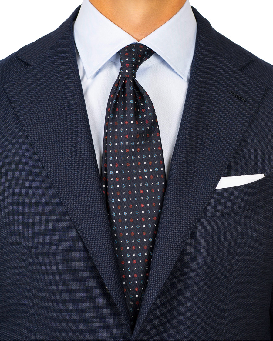 Homme | E. Marinella 7-Fold Printed Flowers Silk Tie Navy 8 cm | E. Marinella | 7-Fold Printed Flowers Silk Tie Navy 8 cm