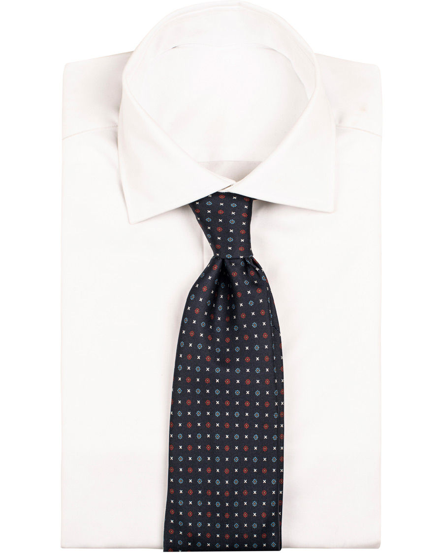 Homme | E. Marinella 7-Fold Printed Flowers Silk Tie Navy 8 cm | E. Marinella | 7-Fold Printed Flowers Silk Tie Navy 8 cm