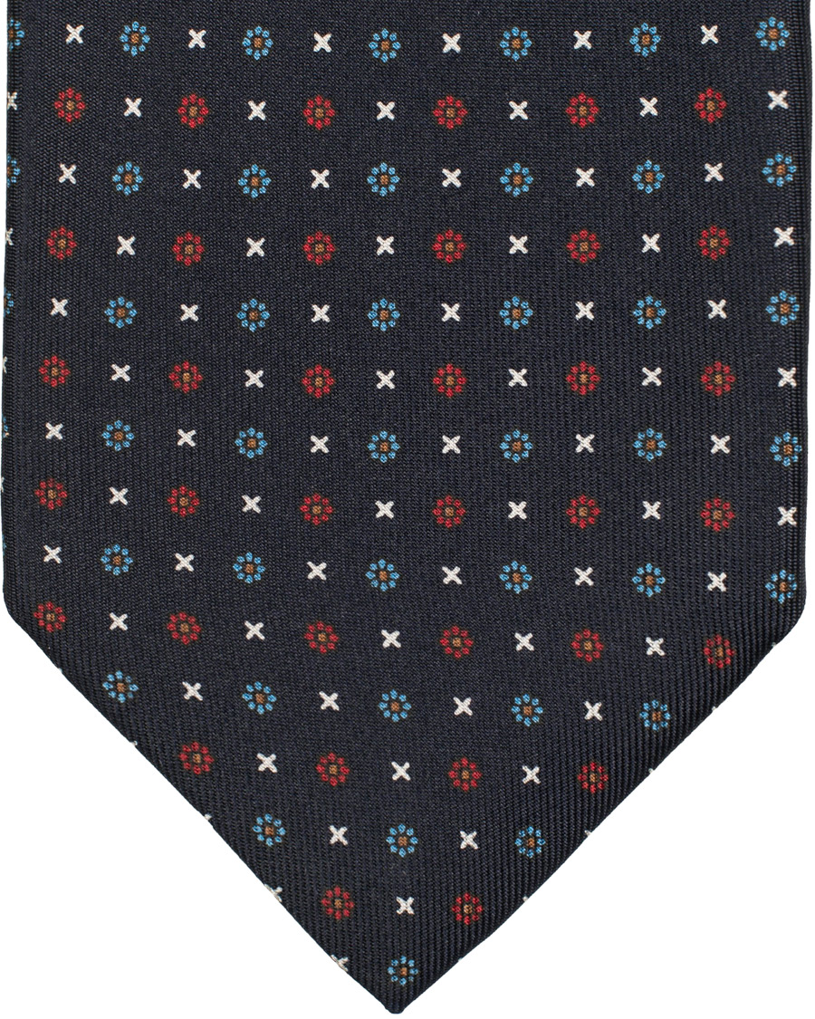Homme | E. Marinella 7-Fold Printed Flowers Silk Tie Navy 8 cm | E. Marinella | 7-Fold Printed Flowers Silk Tie Navy 8 cm