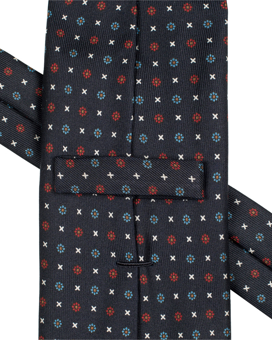 Homme | E. Marinella 7-Fold Printed Flowers Silk Tie Navy 8 cm | E. Marinella | 7-Fold Printed Flowers Silk Tie Navy 8 cm