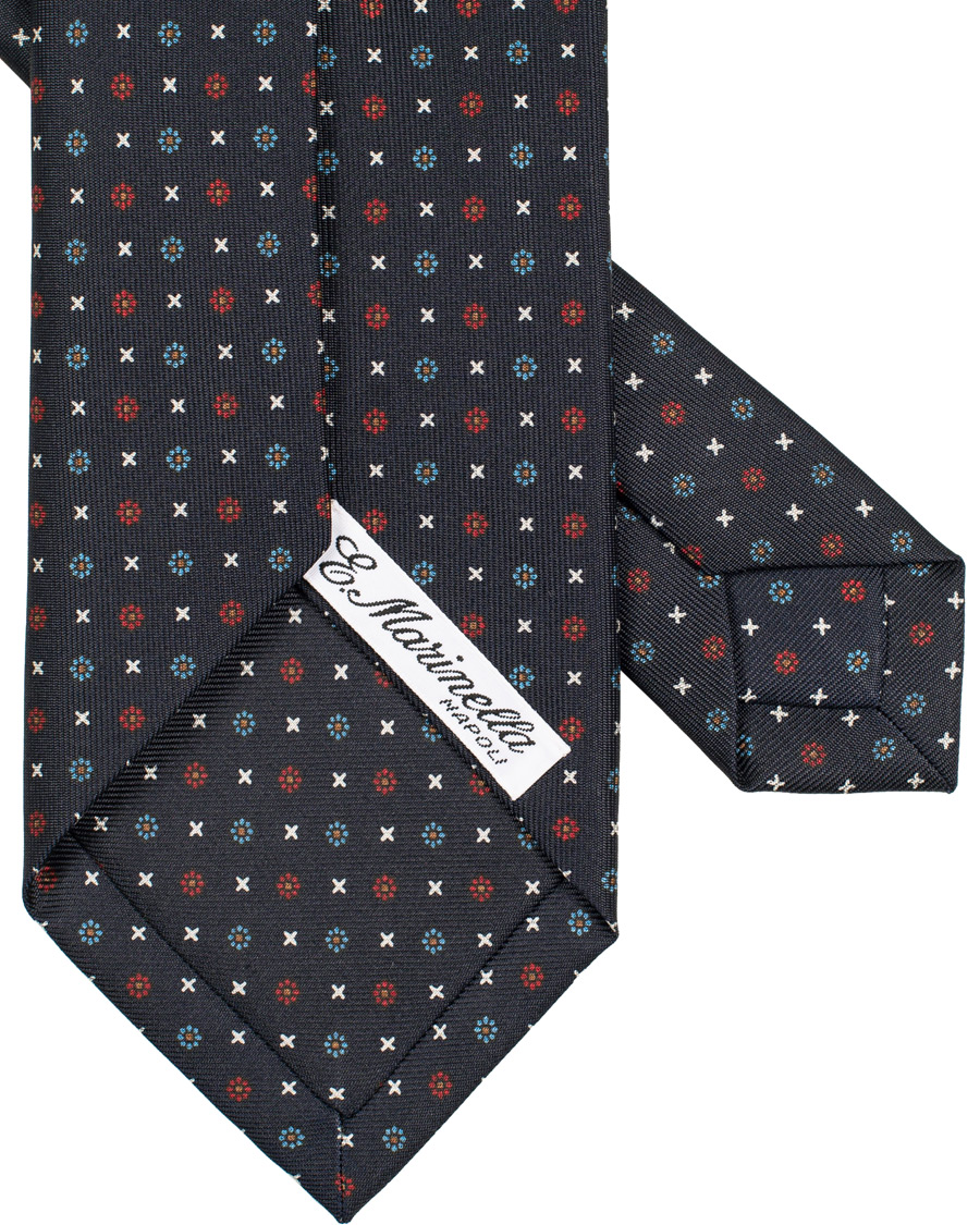 Homme | E. Marinella 7-Fold Printed Flowers Silk Tie Navy 8 cm | E. Marinella | 7-Fold Printed Flowers Silk Tie Navy 8 cm