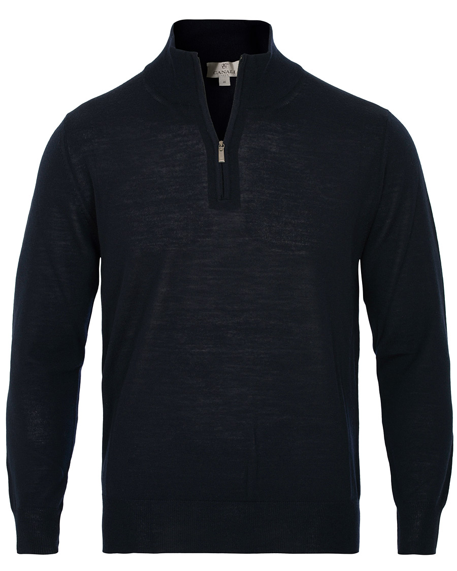 Homme | Pulls Et Tricots | Canali | Merino Wool Half Zip Sweater Navy