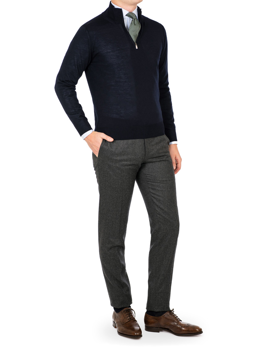 Homme | Pulls Et Tricots | Canali | Merino Wool Half Zip Sweater Navy