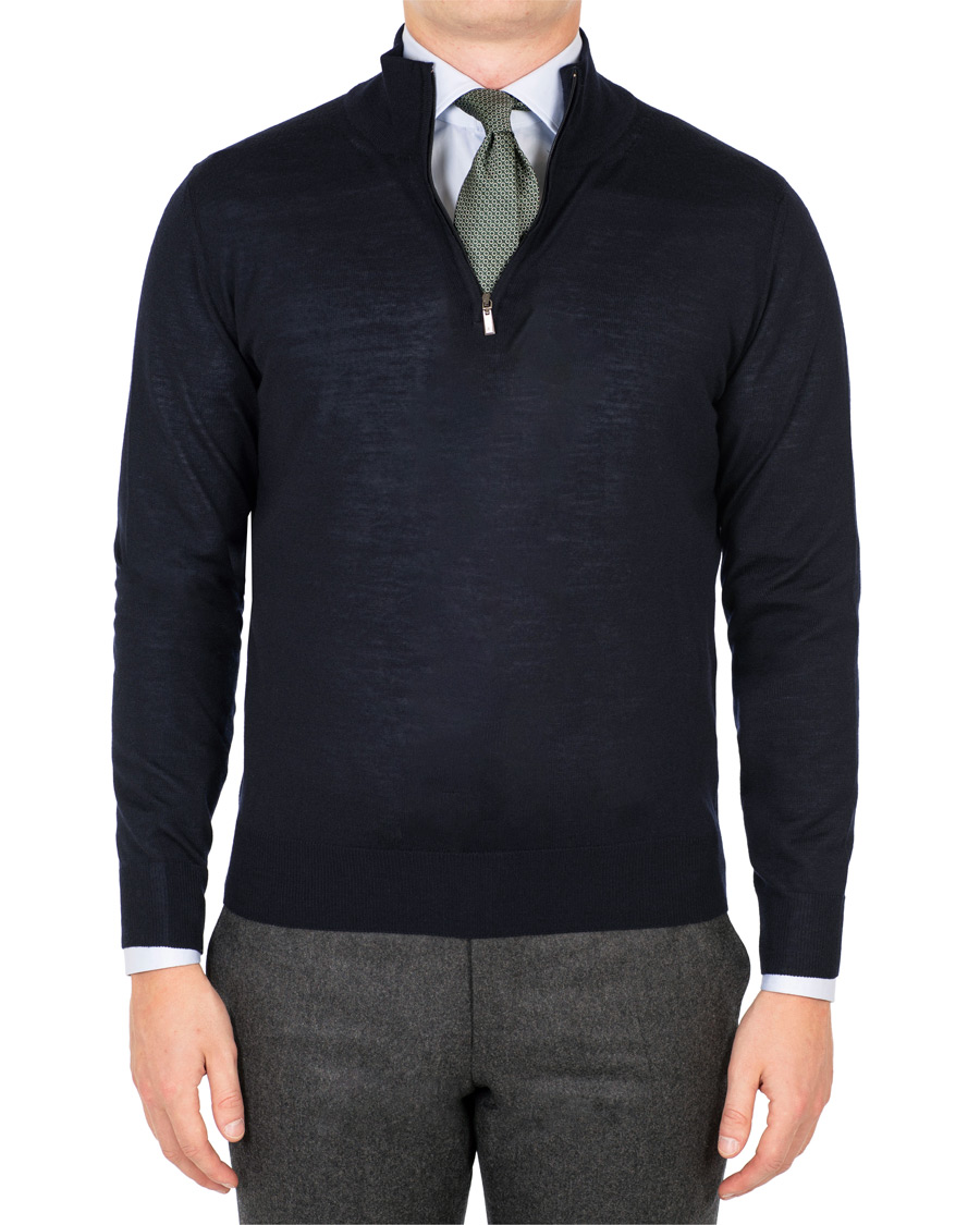 Homme | Pulls Et Tricots | Canali | Merino Wool Half Zip Sweater Navy