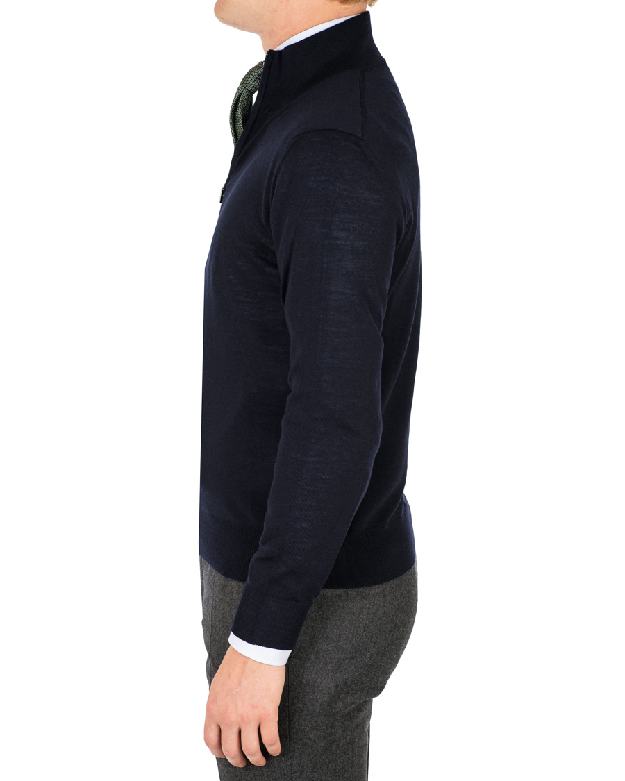 Homme | Pulls Et Tricots | Canali | Merino Wool Half Zip Sweater Navy