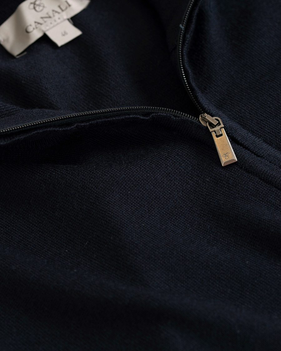 Homme | Pulls Et Tricots | Canali | Merino Wool Half Zip Sweater Navy