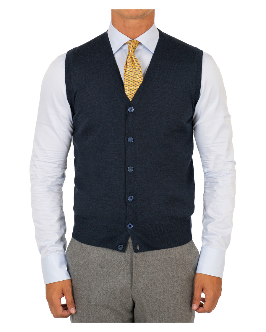 Homme | Pulls Et Tricots | Canali | Merino Wool Gilet Dark Blue