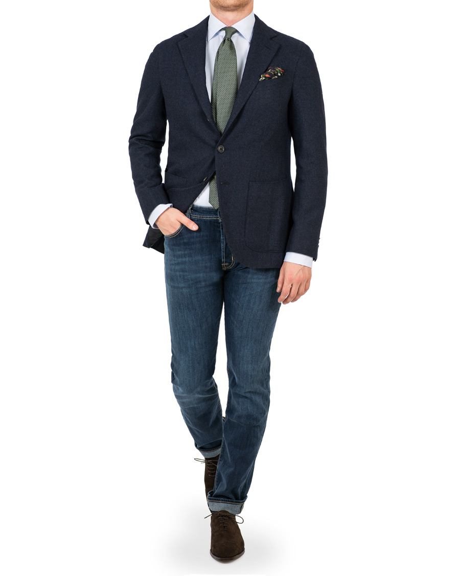 Heren | Blazers | Caruso | Aida Microstructure Melange Wool Blazer Dark Blue