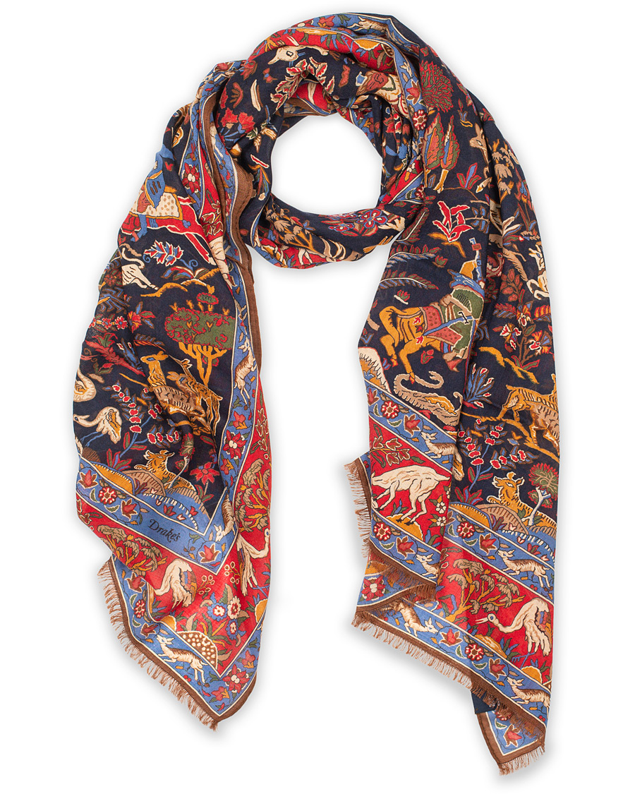 Homme | Drake's Wool/Silk Moghul Printed Scarf Navy | Drake's | Wool/Silk Moghul Printed Scarf Navy
