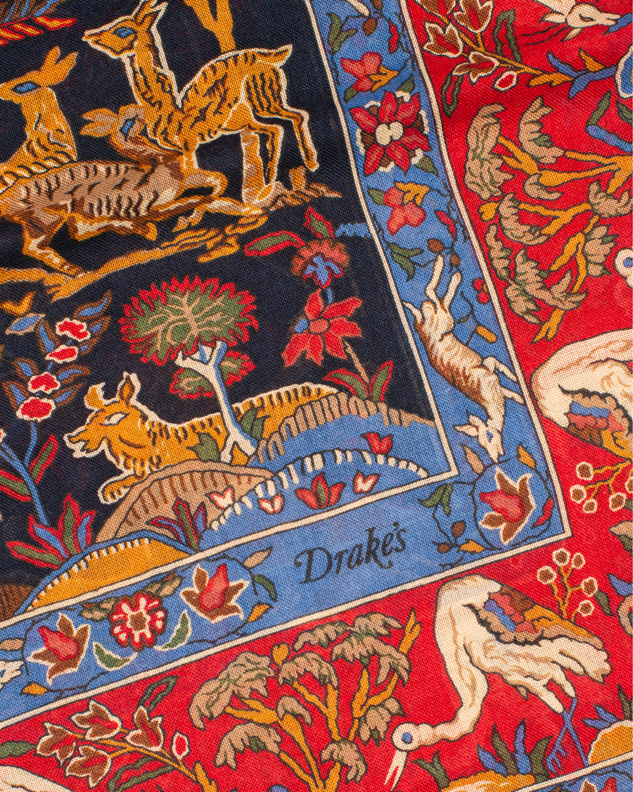 Homme | Drake's Wool/Silk Moghul Printed Scarf Navy | Drake's | Wool/Silk Moghul Printed Scarf Navy