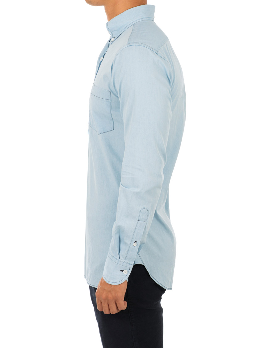 Homme | Chemises | Drake's | Slim Fit Denim Pocket Shirt Light Washed