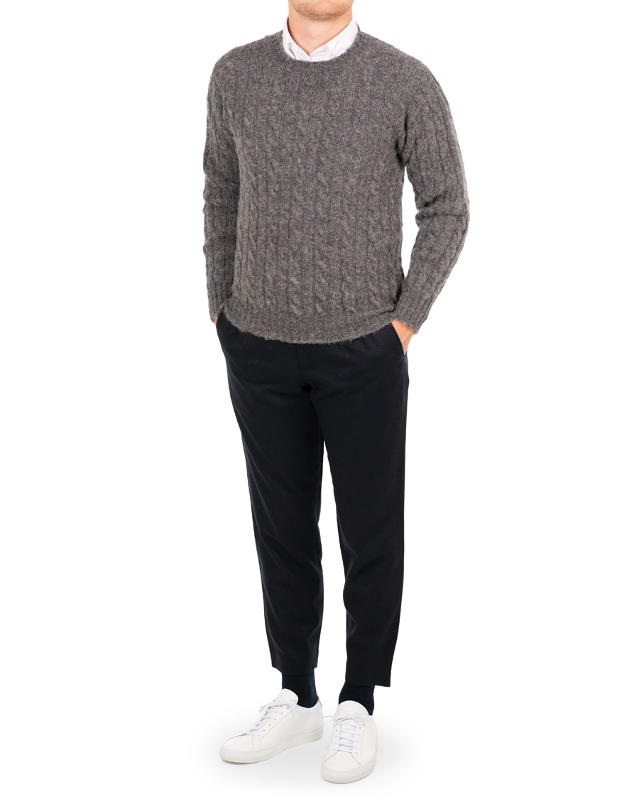 Homme | Pulls Et Tricots | Drake's | Shetland Cable Crew Neck Grey
