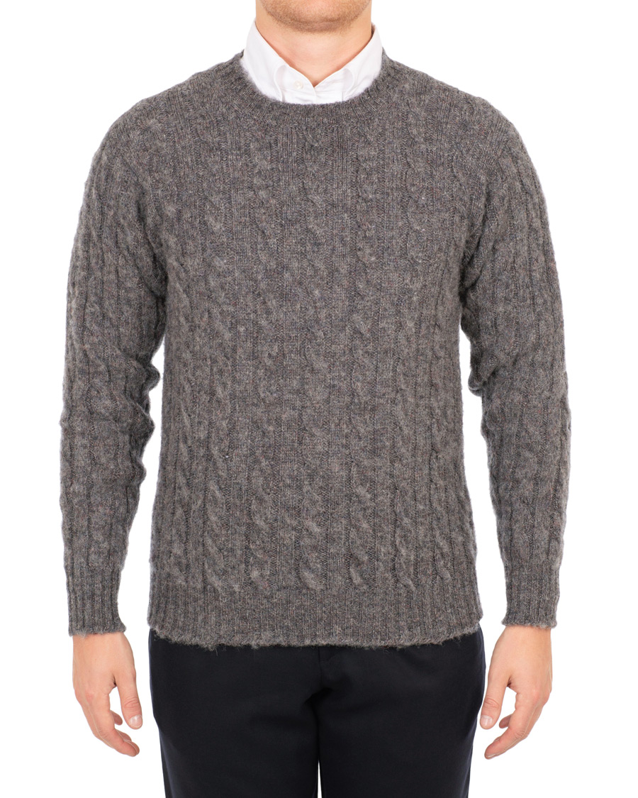 Homme | Pulls Et Tricots | Drake's | Shetland Cable Crew Neck Grey